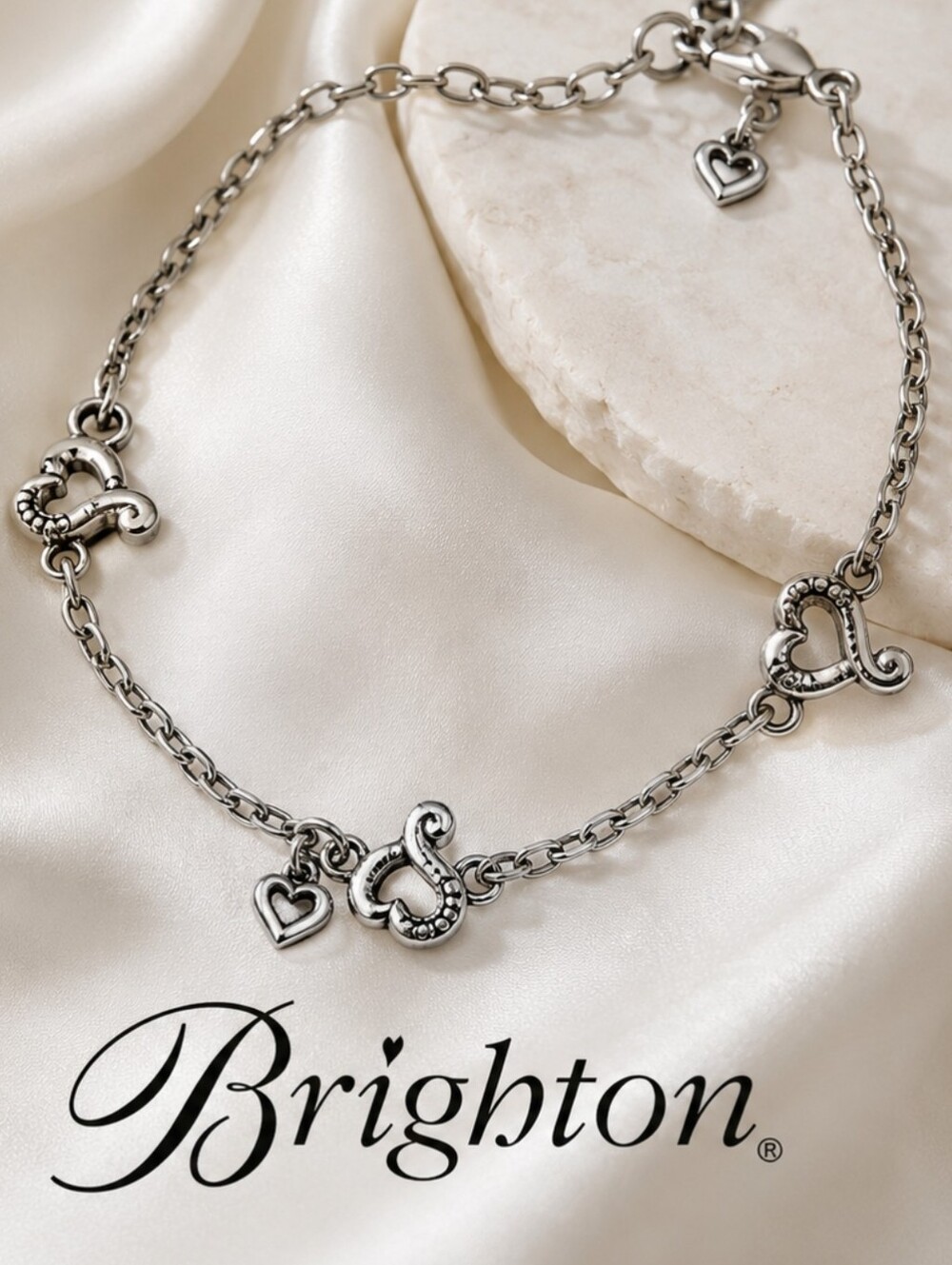 Brighton Tuscan Heart Anklet J90550 Silver Adjustable 9–10"